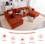 MAXYOYO 129.5" Modular Sectional Sofa Couch, U Shaped Modern Cloud Couch with 2 Ottomans, Sofa in A Box, Tufted 6-Seat Boneless Sleeper Chair for Living Room, No Assembly Required, Orange - Image 10