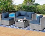 Shintenchi 5 Pieces Outdoor Patio Furniture Sets, Patio Sectional Sofa Couch, Gray PE Wicker Furniture Modular Patio Conversation Sets Patio Sofa with Washable Cushions & Table（Aegean Blue） - Image 2