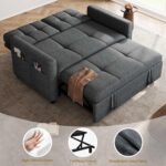 DWVO 55" Convertible Sofa Bed, 3-in-1 Sleeper Sofa with Pull-Out Bed, Linen Futon Couch with Adjustable Backrest and Side Pocket, Modern Loveseat for Living Room Apartment, Grey - Image 4