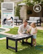 SERWALL Black HDPE Outdoor Loveseat with Khaki Cushions, All Weather Use Outdoor Loveseat Sofa, Black Frame with Khaki Cushions - Image 8