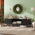 WLIVE TV Stand for 65 Inch TV, Mid Century Modern Entainment Center with 2 Storage Cabinets & Open Shelf, TV Console Table Media with Metal Legs for Living Room, Bedroom, Black - Image 3