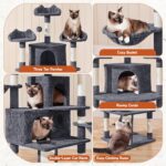 Yaheetech 76.5in Multi-Level Large Cat Tree, Big Cat Tower with 3 Condos, Cozy Plush Perches, 9 Sisal Scratching Posts and Ladder, Activity Center for Large Kitties, Dark Gray - Image 4