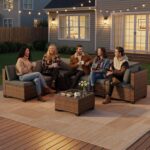 Qsun 7 Pieces Patio Furniture Set, Outdoor Sectional Rattan Sofa Set, Wicker Patio Conversation Set with Cushions and Glass Coffee Table, for Balcony, Porch, Garden, Grey - Image 7