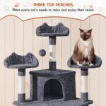 Yaheetech 76.5in Multi-Level Large Cat Tree, Big Cat Tower with 3 Condos, Cozy Plush Perches, 9 Sisal Scratching Posts and Ladder, Activity Center for Large Kitties, Dark Gray - Image 5