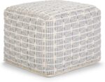 SIMPLIHOME Noreen Square Pouf - 18 inch Wide Upholstered Handwoven Cotton Ottoman in Light Blue and White, Boho Footstool or Extra Seating for Living Room with Polystyrene Filling, Assembled - Image 2