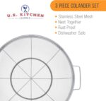 U.S. Kitchen Supply Set of 3 Stainless Steel Colander Strainers Net Baskets 5, 4, & 3-Quart - Colander with Handles & Resting Base - Stainless Steel Sieve, Mesh Strainers and Colanders for Kitchen - Image 5