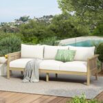 Christopher Knight Home Teras Acacia Wood Outdoor 3 Seater Sofa with PE Wicker Armrest, Solid Wood Patio Sofa with Removable Cushion, Comfy Lounge Sofa for Patio Furniture Set, Light Teak+Beige - Image 2
