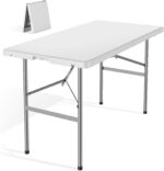 DUMOS 4 Feet Folding Picnic Table, Plastic Table with Carrying Handle, Heavy Duty Portable Table for Camping Party, White - Image 2
