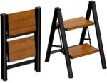HBTower Step Ladder,Lightweight Aluminum Folding Step Stool with Anti-Slip Wide Pedal,330lbs Capacity Step Ladder for Household,Kitchen,Office - BlackWoodgrain - Image 2