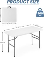 DUMOS 4 Feet Folding Picnic Table, Plastic Table with Carrying Handle, Heavy Duty Portable Table for Camping Party, White - Image 4