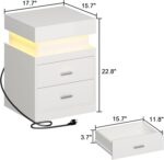 ChooChoo LED Nightstand with Charging Station, Smart Night Stand with Sliding Top Storage, 2-Drawers High Gloss Bedside Table, Modern End Table for Bedroom,White - Image 3