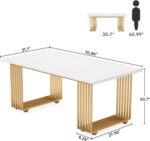Tribesigns Modern Dining Table for 6-8 People, 70.8 Inches Long White Room Kitchen, Wood Kitchen with Gold Metal Legs, Rectangular Dinner Room, Family Gathering - Image 3