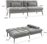 COMHOMA Convertible Futon Sofa Bed, 72″Fabric Futons Couch with Adjustable Backrest, Folding Sleeper Recliner for Living Room Furniture (Grey) - Image 3