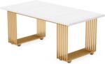 Tribesigns Modern Dining Table for 6-8 People, 70.8 Inches Long White Room Kitchen, Wood Kitchen with Gold Metal Legs, Rectangular Dinner Room, Family Gathering - Image 10
