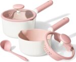 CAROTE 2.5QT & 3.0QT Sauce Pan Sets with Lid & Ladle Ceramic Nonstick Pot Set Non Toxic Saucepan with Stay-cool Handle Small Kitchen Cooking Pots, Easy to Clean, Induction Comptable, PFOA FREE - Image 2