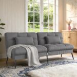 COMHOMA 72″Futon Sofa Bed,Modern Convertible Sleeper Sofa, Fabric Futon Couch with Multi-Position Backrest for Living Room Furniture (Gray) - Image 2