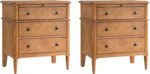 HULALA HOME End Table with Charging Station & Hidden Drawer, 30" Tall Side Table with Pull-Out Shelf, Rubberwood Legs(Set of 2, Teak) - Image 8