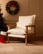Karl home Midcentury Accent Chair for Living Room, Chenille Upholstered Lounge Armchair with Lumbar Pillow, Ruffle-Designed Cozy Reading Chair with Wood Legs, Beige - Image 2