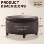 30-Inch Round Storage Ottoman, Modern Ottoman Coffee Table with Removable Top for Living Room, Bedroom, Office (Brown) - Image 3
