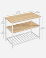 VASAGLE Kitchen Island with 3 Shelves, 47.2 Inches Width Kitchen Shelf with Large Worktop, Stable Steel Structure, Industrial, Easy to Assemble, Oak Color and White UKKI001W09 - Image 4