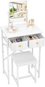 X-cosrack Small Makeup Vanity Desk with Mirror & Chair, Mini Vanity Desk Table Set with Fabric Storage Drawer, 19.7" Compact Vanity Desk for Kids, Girls, Dressing Table with Chair for Bedroom, White - Image 2