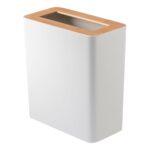 YAMAZAKI Home Rin Trash Can - Small Modern Home Wastebasket for Bathroom Kitchen Office - Rectangle - Steel + Wood - Image 2