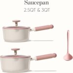 CAROTE 2.5QT & 3.0QT Sauce Pan Sets with Lid & Ladle Ceramic Nonstick Pot Set Non Toxic Saucepan with Stay-cool Handle Small Kitchen Cooking Pots, Easy to Clean, Induction Comptable, PFOA FREE - Image 3
