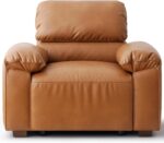 43" Oversized PU Leather Accent Chair, Modular Sectional Sofa Chair with Extra Deep Seat, Wide Arms, Mid-Century Modern Armchair for Living Room, Apartment, Office, Brown - Image 2