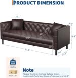 IDEALHOUSE Mid Century Modern Sofa 81 inch, Faux Leather Sofa 3 Seater, Apartment Sofa for Living Room, Chesterfield Tufted Couch with Deep Seats and 2 Pillows, Sectional Style Couch, Dark Brown - Image 8