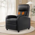 DUMOS Recliner Chair for Adults, Massage Reclining Chair for Living Room, Adjustable Home Theater Seating Single Sofa with PU Leather Padded Seat Backrest and Footrest, Modern Black - Image 2