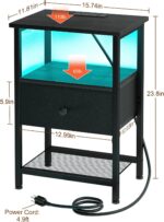 LOAKEKEL LED Night Stand with Charging Station, Small Bedside Table with USB Ports & Outlets, Fabric Storage Drawer with PU Finish for Bedroom, Black, HETS01BK-1 - Image 8