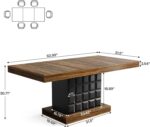 Tribesigns 63'' Dining Table for 4-6, Farmhouse Wooden Rectangular Dinner Table with Geometric Relief, Pedestal Base (Brown and Black) - Image 3