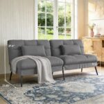 COMHOMA 72″Futon Sofa Bed,Modern Convertible Sleeper Sofa, Fabric Futon Couch with Multi-Position Backrest for Living Room Furniture (Gray) - Image 3