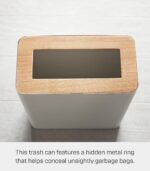 YAMAZAKI Home Rin Trash Can - Small Modern Home Wastebasket for Bathroom Kitchen Office - Rectangle - Steel + Wood - Image 5