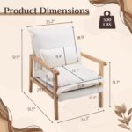Karl home Midcentury Accent Chair for Living Room, Chenille Upholstered Lounge Armchair with Lumbar Pillow, Ruffle-Designed Cozy Reading Chair with Wood Legs, Beige - Image 3