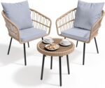 YITAHOME 3 Piece Bistro Set Outdoor with Thick Cushions&Table All-Weather Wicker Patio Furniture Set with Armrest Rattan Conversation Set for Balcony, Backyard, Pool, Porch, Deck - Grey - Image 9