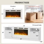 70" Fireplace TV Stand for TVs Up to 80",Entertainment Center with 36” Electric Fireplace and 12 Colors LED Lights,Large TV Console with Storage Cabinet for Living Room,All White - Image 3