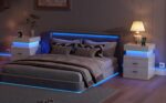 ChooChoo LED Nightstand with Charging Station, Smart Night Stand with Sliding Top Storage, 2-Drawers High Gloss Bedside Table, Modern End Table for Bedroom,White - Image 7