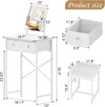 X-cosrack Small Makeup Vanity Desk with Mirror & Chair, Mini Vanity Desk Table Set with Fabric Storage Drawer, 19.7" Compact Vanity Desk for Kids, Girls, Dressing Table with Chair for Bedroom, White - Image 9
