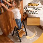 HBTower Step Ladder,Lightweight Aluminum Folding Step Stool with Anti-Slip Wide Pedal,330lbs Capacity Step Ladder for Household,Kitchen,Office - BlackWoodgrain - Image 3
