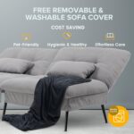 COMHOMA Convertible Futon Sofa Bed, 72″Fabric Futons Couch with Adjustable Backrest, Folding Sleeper Recliner for Living Room Furniture (Grey) - Image 5