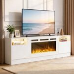 70" Fireplace TV Stand for TVs Up to 80",Entertainment Center with 36” Electric Fireplace and 12 Colors LED Lights,Large TV Console with Storage Cabinet for Living Room,All White - Image 8