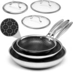 USELUCK Nonstick Frying Pans with Lid,8/10/12 inch Stainless Steel Skillet Set with Honeycomb Surface, Induction Compatible, Oven & Dishwasher Safe, PFAS-Free Cookware Sets (Frying Pan 6PCS) - Image 2