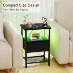 LOAKEKEL LED Night Stand with Charging Station, Small Bedside Table with USB Ports & Outlets, Fabric Storage Drawer with PU Finish for Bedroom, Black, HETS01BK-1 - Image 7
