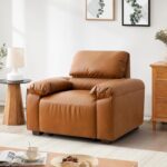 43" Oversized PU Leather Accent Chair, Modular Sectional Sofa Chair with Extra Deep Seat, Wide Arms, Mid-Century Modern Armchair for Living Room, Apartment, Office, Brown - Image 3