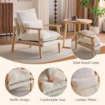 Karl home Midcentury Accent Chair for Living Room, Chenille Upholstered Lounge Armchair with Lumbar Pillow, Ruffle-Designed Cozy Reading Chair with Wood Legs, Beige - Image 4