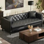 GarveeHome 81 in Leather Couch for Living Room, Modern Leather Sofa with Deep Seat, Handmade Button Tufted 3 Seater Sofa, Chesterfield Couch for Apartment, Office, Black - Image 2
