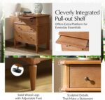 HULALA HOME End Table with Charging Station & Hidden Drawer, 30" Tall Side Table with Pull-Out Shelf, Rubberwood Legs(Set of 2, Teak) - Image 4