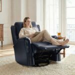 HULALA HOME Genuine Leather Recliner Chair, Swivel Rocker Chair with Thick Seat, Classic Push Back Armchair with Backrest, Nailhead Trim, Navy - Image 8
