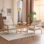 Karl home Midcentury Accent Chair for Living Room, Chenille Upholstered Lounge Armchair with Lumbar Pillow, Ruffle-Designed Cozy Reading Chair with Wood Legs, Beige - Image 8